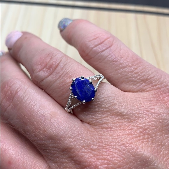 Lapis Lazuli Sterling Silver Split Shank Ring - Picture 3 of 6